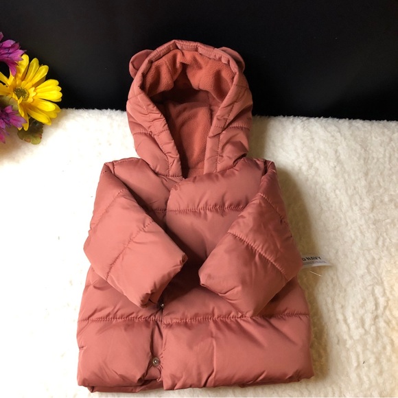 New Old Navy Unisex Dusty Red Puffet Jacket With Animal Ears - Picture 8 of 11